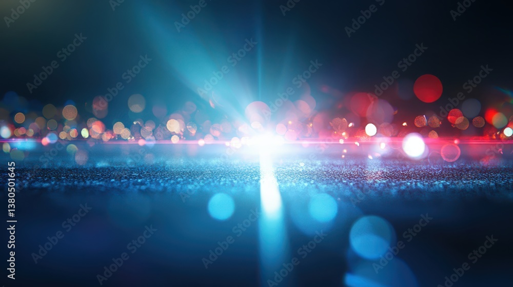 Poster colorful light reflections illuminate a dark urban space, creating a dynamic atmosphere. blurred lig