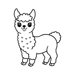 Adorable Cartoon Alpaca Outline for Coloring book