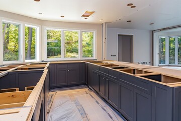 Fitting new kitchen cabinets in a modern and bright space Generative AI