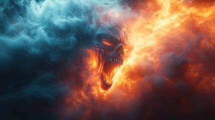 abstract pareidolia art of a screaming smoke ghost, sharp ghostly fangs glistening