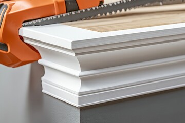 Installing crown molding in modern living space during home renovation Generative AI