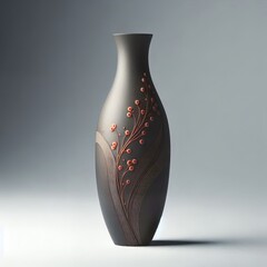 Elegant Black Ceramic Vase with Subtle Floral Design on a Neutral Studio Background