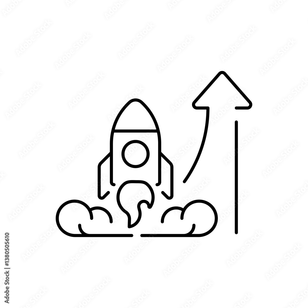 Poster rocket vector icon. rocket launch symbol. rocket outline vector icon