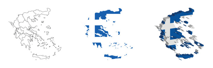 Fototapeta premium Greece outline, fill with flag and 3d map