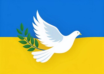 Obraz premium Peace Dove Olive Branch Ukrainian Flag Stop War Illustration