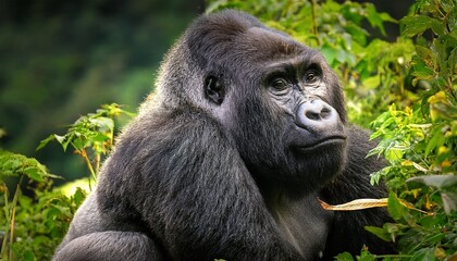 Naklejka premium Mountain gorilla in natural habitat