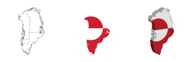 Greenland outline, fill with flag and 3d map © webhazrat
