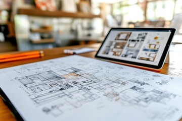 Interior designer's sketchbook opened for creative exploration with ai tools Generative AI