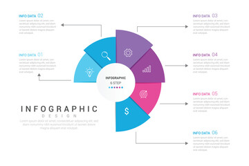Modern minimalist elegant clean circular 6 steps editable infographic design template vector