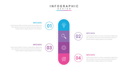 infographic 4 point stage template with round box vertical center symmetric for slide presentation vector