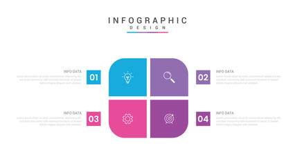 infographic 4 point stage template with round box on center for slide presentation vector