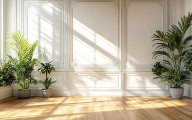 Sunlit Room with Elegant Paneling  Plants