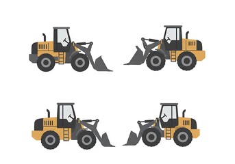 Bulldozers Illustration Pattern Four Bulldozers in a Graphic Design