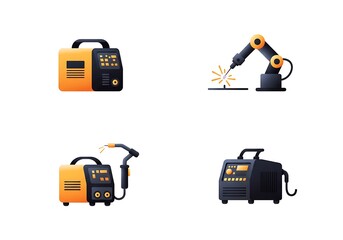 Various Welding Machines and an Industrial Robot Arm Illustration