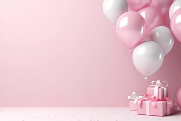 Balloons and gifts background. Birthday greetings, anniversaries, cards, etc.
