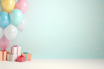 Balloons and gifts background. Birthday greetings, anniversaries, cards, etc.