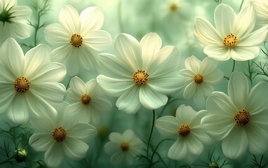 Fototapeta premium Ethereal White Cosmos Garden in Soft Light