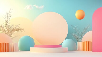 Fototapeta premium Colorful geometric shapes in a stylish setting.