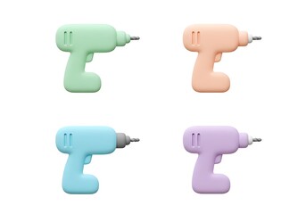Fototapeta premium Colorful Drill Collection Hand Tools for Construction and Home Improvement