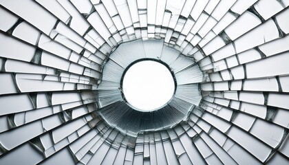 shattered glass effect cracks radiating outward with a smooth edged circular gap in the center on white background
