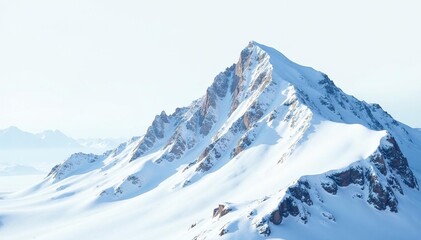 Naklejka premium Snow-covered mountain peak, stark white landscape, bright, winter