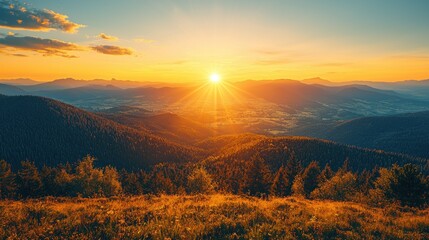 Obraz premium Majestic Sunset Over Mountain Ranges