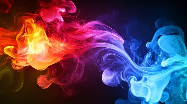 Colorful abstract smoke art on dark background.