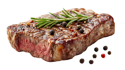 Delicious Fried Beef Steak with Rosemary and Allspice on White Background