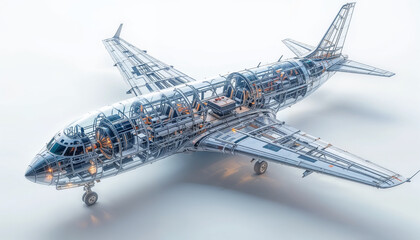 Detailed cutaway view of a modern airplane, revealing its intricate internal mechanisms