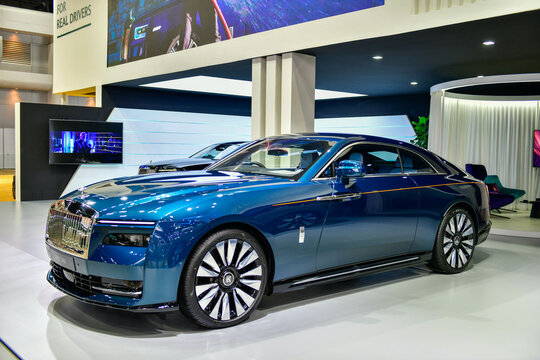 Thailand-March 26,2025:Rolls-Royce SPECTRE, an ultra-luxury electric super coupe, powered by electric power from 2 SSM (Separately Excited Synchronous Motors) motors. at the 46 Bangkok Motor Show