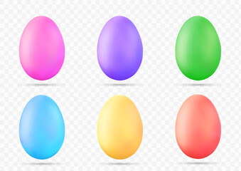 Collection easter eggs are painted in different colors. Templates isolated on transparent background. Vector illustration