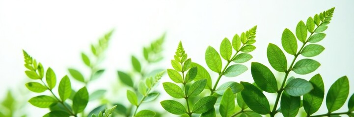Fototapeta premium Delicate ferns unfurl on a crisp white canvas, nature, greenery