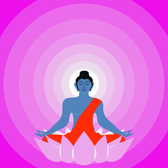 Meditative Buddha Sitting on Lotus – Serene Spiritual Vector Art for Mindfulness, Inner Peace, and Tranquility Decor