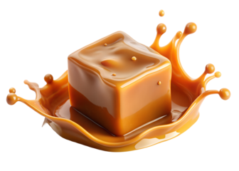 splash of caramel with cube clipart image on transparent background