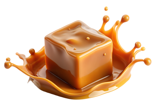 splash of caramel with cube clipart image on transparent background