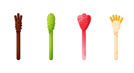 Assorted Candy Sticks with Chocolate, Strawberry, Cream and Pistachio Toppings