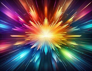 Fototapeta premium abstract starburst explosion with rainbow colored energy beams isolated