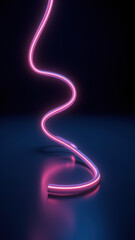 Obraz premium Neon pink curved light on a blue surface with motion blur effect.