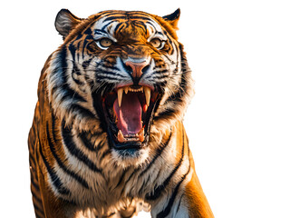 Fototapeta premium Close-up of a tiger yawning isolated on white background.