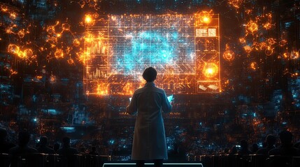 High-tech environment innovative scientist's expert data analysis in a futuristic lab