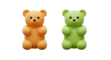 Orange and Green Gummy Bear Figures Standing Side by Side