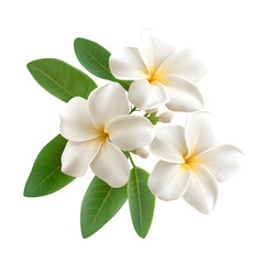 Obraz premium White Plumeria Flowers, Green Leaves, Tropical Floral Arrangement, Isolated on White Background