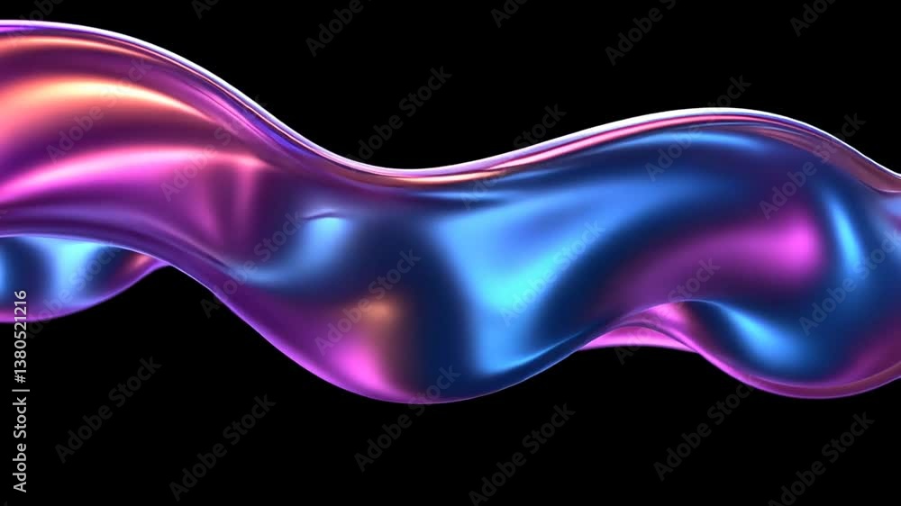 Aufkleber iridescent flowing metallic ribbon: abstract 3d animation with mesmerizing waves