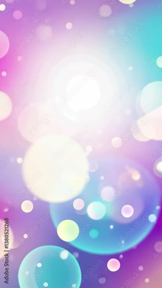 Poster a blue and white background with a green object in the middle. the object is blurry and has a shiny 