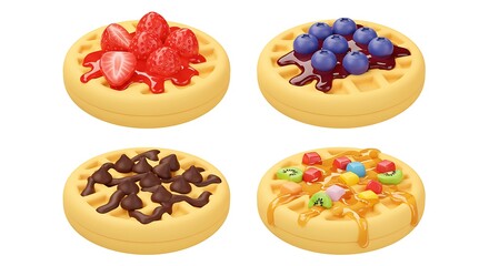 Fototapeta premium Waffles with Assorted Toppings Displaying Sweet Treat Dessert Collection