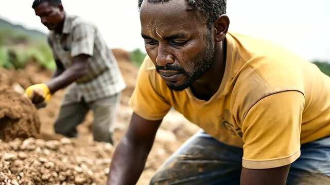 Miners using hand tools in artisanal small-scale operations