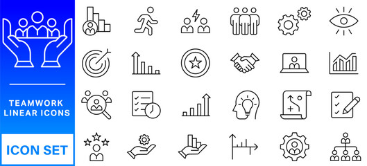 Teamwork line editable icon set. Editable stroke. Vector illustration