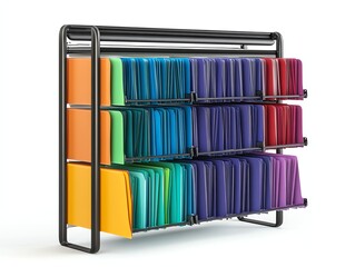 Obraz premium Organized Colorful File Folders on a Rolling Rack for Document Management