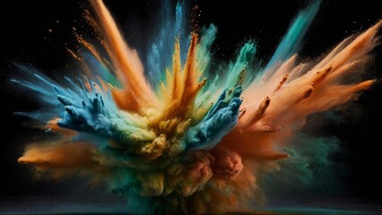 Obraz premium explosion of colorful powder on dark background