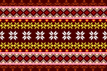Pixel ethnic pattern oriental traditional. design fabric pattern textile African Indonesian Indian seamless Aztec style abstract vector illustration for print clothing, texture, fabric, wallpaper, dec